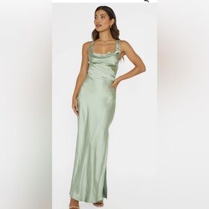 Selfie Leslie Sitara Tied Back Maxi Dress Sage
